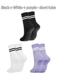 3 paires de chaussettes antidérapantes pour le Pilates, chaussettes antidérapantes pour femme pour le Pilates, chaussettes adhérentes pour le Pilates, chaussettes à grip pour le yoga, noir, blanc, rose, sport
