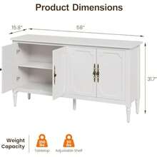 SUNVIVI Sideboard With 4 Doors, Mid-Century Console Table With Adjustable Shelves, Accent Cabinet For Entryway, Living Room, Dining Room - 1White - View 2