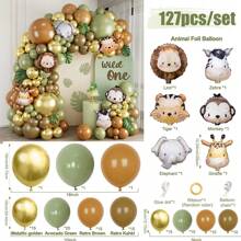 127 pezzi Set di ghirlande di palloncini verdi avocado, palloncini in lamina con animali della giungla per decorazioni di feste di compleanno a tema "Wild One", decorazioni per feste estive, baby shower, addio al nubilato, feste in casa, Natale