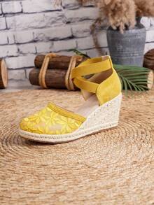 Women's Comfortable Slip-On Round Toe Wedge Heel Platform Loafers, Spring/Summer - Yellow - View 6