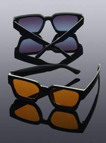 2 piezas Gafas de montura cuadrada de plástico, combinación de moda básica informal para conducir, navegar, pescar, salidas escolares, accesorios para vacaciones de verano en la playa, exteriores, viajes