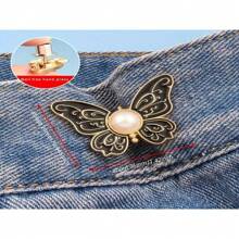 4pcs Butterfly Waist Cincher Jeans Buttons Adjustable Waist Tightener, No Piercing Invisible Buckle Decorative Buttons