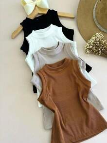 Blusa Regata Básica para Meninas e Adolescentes Tecido Canelada Ribana Blusa Regata Básica (Binf518) - Marrom - Visão 1