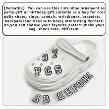 37 件黑白字母数字鞋饰，鳄鱼 PVC 图案，适用于木屐凉鞋手链，适合女士男士成人儿童女孩男孩青少年的礼物，派对装饰 - 37件黑白字母 - 查看 5