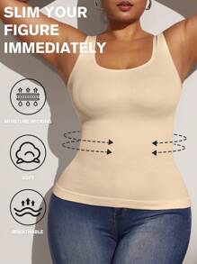1 Peça Top Modelador sem Costura Preto Plus Size para Controle da Barriga Feminino, Levemente Esculpido, Cintura Modeladora Fina e Afunilada, Shapewear para Achatamento da Barriga