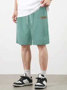 Summer Men Cord Loose Straight Leg Shorts, Simple Printed Casual Knee Length Pants