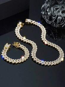 1 pieza Conjunto de collar y pulsera de eslabones cubanos estilo Miami pesado para hombres, estilo hip-hop, collar de múltiples tamaños, joyería de rapero de moda callejera, regalo