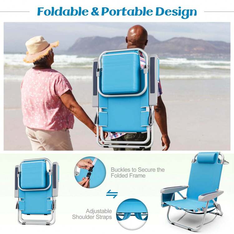 Lifezeal Silla de playa plegable para adultos, ligera, de aluminio, con bolsa de almacenamiento, color azul y rojo, 1/2 unidad - Azul - Añade 5