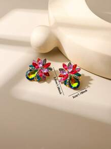 1pc Luxury Rhinestone Inlaid Colorful Flower Earrings, Fashionable Jewelry For Spring/Summer, Suitable For Parties, Weddings, Mother's Day Gifts