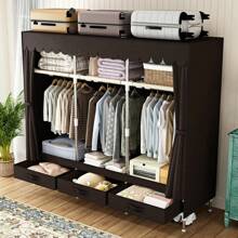 Komplett-Stahlrahmen-Garderobe mit Schublade, einfache Montage, stoffverstärkte Garderobe für Mietwohnungen, Schlafzimmer, doppelte Kleiderlagerung, Stoffgarderobe