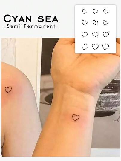Cyan sea 1-3pcs Heart Design Waterproof Temporary Tattoo Stickers. Black Hand-Drawn Heart Shaped Temporary Tattoo, Waterproof Semi-Permanent Stickers. Suitable For Fingers, Wrists, Ankles. Waterproof, Sweat-Proof, Washable, Non-Reflective, Realistic Tattoo Effect. Suitable For Fashion Lovers.