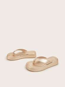 Dép xỏ ngón da cao cấp chống trượt màu vàng nhạt, đế dày kiểu mới thời trang, thoải mái và đa năng khi đi trong nhà/ngoài trời, phù hợp với mọi mùa, đế xuồng - Vàng - Xem 7