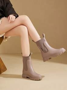 Women's Solid Color Waterproof Rain Boots, NewStyle Fashionable Round Toe Boots For Outdoor Wear,Non-Slip Rain Boots For Women & Girls