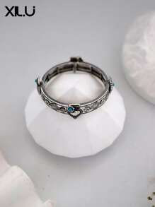 1pc Fashion Metal Flower Pattern Vintage Western Cowboy Style Adjustable Bracelet, Unisex