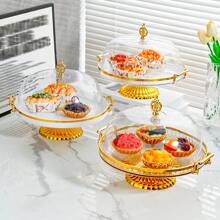 1 Stück Kuchenständer Tablett mit Kunststoffhaube, auf hohen Beinen mit Deckel, geeignet für Gebäck, Brotausstellungstisch, Verkostungsteller, Dessertausstellungsständer