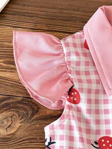 Baby Girl 2Pcs Set Gingham Strawberry Print Sleeveless Ruffle Top & Shorts, Spring/Summer - Pink - View 4