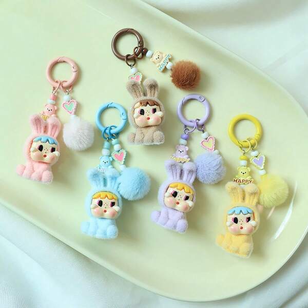 1pc New Crybaby Mini Keychain ,Cartoon Creative Rabbit Flocking Doll Bag Pendant Car Key Chain Birthday Gifts,Party Gifts, Perfect Holiday Gifts(Random Style)