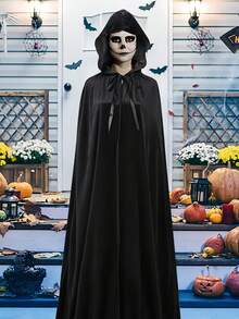 1/2PCS 黑色吸血鬼女巫派对、狂欢节、恶作剧派对礼服、骷髅鬼礼服、恐怖鬼面具、成人黑色角色扮演服装配饰，适合送给他/她理想的节日礼物（斗篷尺寸包括帽子的整体尺寸） - 彩色 - 查看 3
