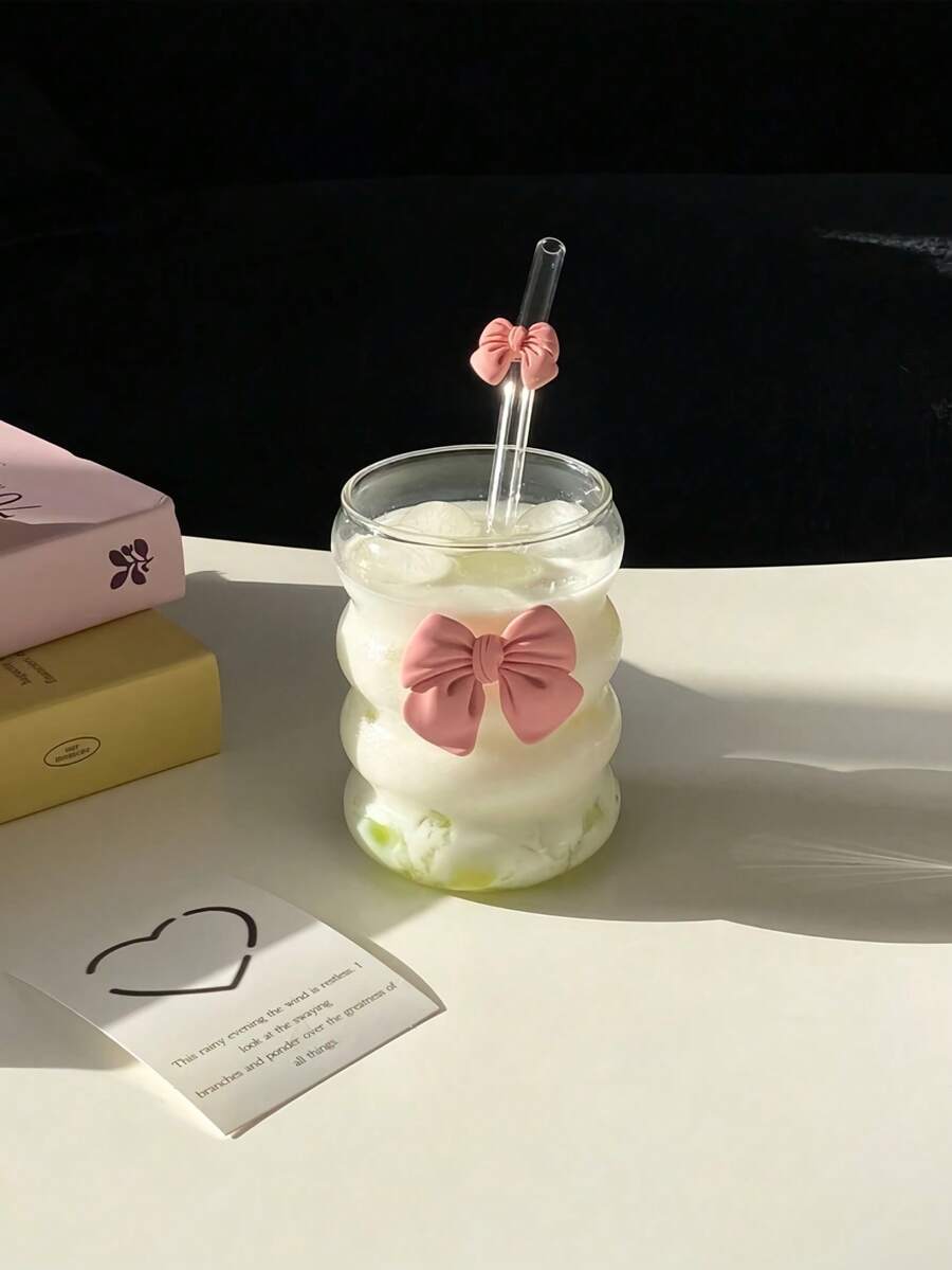Butterfly Princess Series Glass Straw Cup - Coffee Straw Cup, Bubble Tea Straw Cup With Bowknot Glass Straw - Excellent Choice For Holiday/Birthday Gifts! - Multicolor - View 1