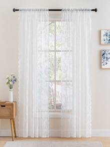 1pc White Floral Lace Sheer Curtain, Modern Minimalist Polyester Jacquard Window Curtain Suitable For Living Room, Bedroom, Outdoor Party, Home Use
