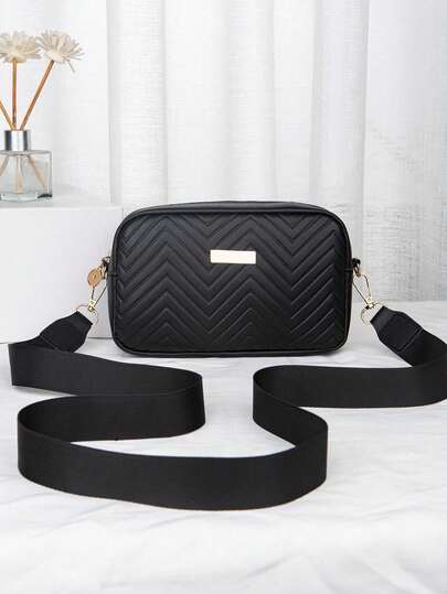 Women's Fashionable PU Wave Pattern Embossed Crossbody Bag With Metal Hardware Shoulder Bag, Woven Phone Pocket, All Seasons, Daily Wear