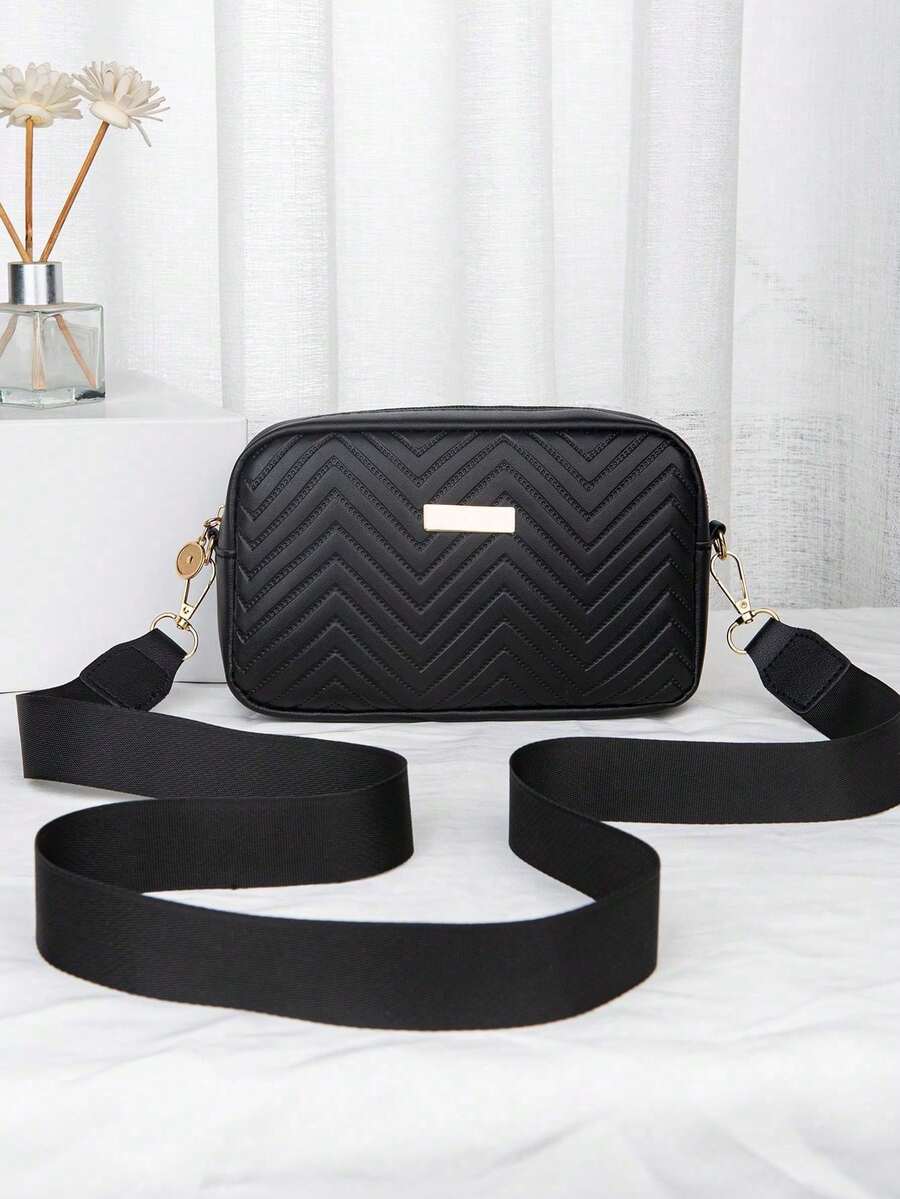 女士時尚PU波紋浮雕斜挎包，帶金屬五金肩袋，編織手機口袋，適用於全年季節和日常穿著 - 綠色 - 查看 1