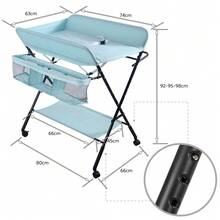Changing Table, 80*66*98cm Foldable, Portable Changing Table With Storage Basket, Belt And 4 Wheels With Brakes, Height Adjustable.
