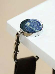 1PC Starry Night Pattern Hanging Hook Exquisite Printed Purse Folding Hanger For Tables Desk For Hanging Bags - Blue - View 9