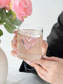 1pc Pink Bow Glass Cup, Nordic Minimalist Vintage Household Water Cup, Matcha Dessert Cup, Suitable For Middle Eastern Red Tea, Arabic Coffee, Large Capacity American Coffee Cup, Gift Water Cup For Girls, Cafe Water Cup