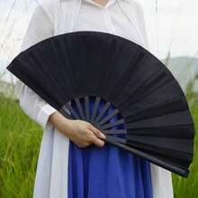 Large Elegant Black Folding Hand Fan With Sound - Nylon Fabric, Nostalgic Design For Kung Fu, Tai Chi, Dance And Sports Performances - The Perfect Gift For Men And Women. Summer Cooling,Beach,Travel