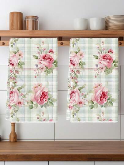 2Pcs Flower And Bird Kitchen Towels Watercolor Plaid Rose Flower Sunflower Bird Butterfly Pattern Farmhouse Napkins Kitchen Dishwashing Hand Tea Towel Kitchen Dry Cleaning Dish Towels For Kitchen Restaurant Dining Table