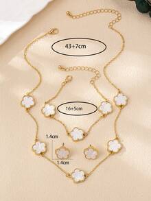1 套时尚金色和白色幸运草项链、耳环和手链套装 - 彩色 - 查看 4