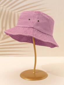 1入女款純色洗水桶帽，可摺疊的受損漁夫帽，可用於室外防曬，中性款式，適合日常使用