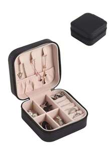 1pc Miniature Jewelry Storage Box, Display Case, Travel Jewelry Organizer Zipper Box For Earrings Necklace Rings, Leather Jewelry Box, Mini Ring And Necklace Storage, Suitable As Valentine's, Christmas, Halloween, New Year Gift For Her, Girl, Girlfriend - Upgraded Version With Anti-Dust And Anti-Oxidation Function, Compact & Portable Accessory Box For Lipstick, Watch
