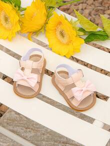 Spring/Summer Girls PU Leather Bow Design Soft Rubber Bottom Indoor Infant Learning Shoes/Slippers - Pink - View 4