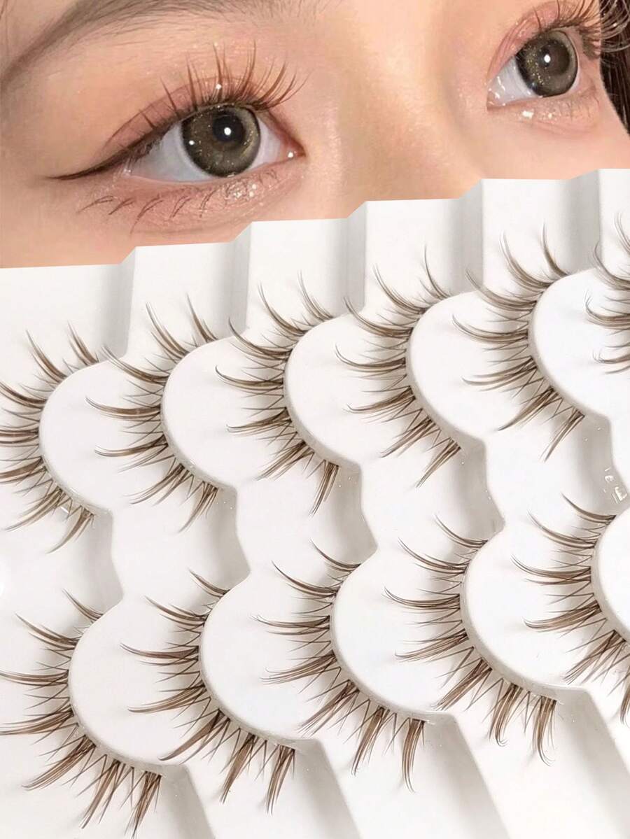 Rikuaild 6 Pairs Brown Cartoon Style False Eyelashes, Delicate & Soft, With Transparent Bands, Can Extend Lashes - Spiky Manga Lashes - View 1