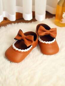 1 Pair Fashionable Soft PU Comfortable Cute Bowknot Toddler Flat Shoes - Brown - View 2