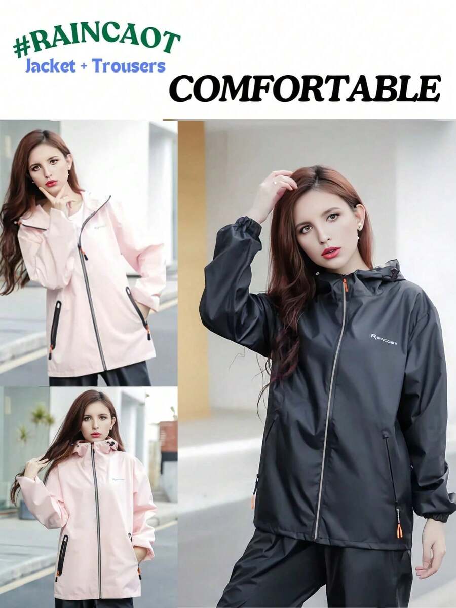 男女摩托车雨衣套装，超薄防水外套带收纳袋，防风透气，长袖，侧袋，适合骑行、钓鱼、户外徒步，父亲节礼物，母亲节礼物