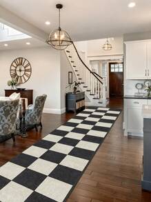 Classic Checkerboard Pattern Runner Rug, Ideal For Hardwood Floors In Entryways, Laundry Rooms, Hallway, Bedrooms, Kitchen, Room Decor, And Entryway - Indoor All-Season Home Decor, Stylish Long Floor Mat, Washable & Non-Slip, Perfect For Home Use As A Hallway Rug, Area Rugs Living Room, Black And White Tones, Bedside Rug, Kitchen Rugs, House Decor | Kitchen Decor