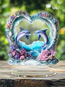 1pc Colorful Acrylic Dolphin Decorative Figurine, Desk Decor For Living Room, Bedroom, Home Decor Cartoon Dolphin Stand