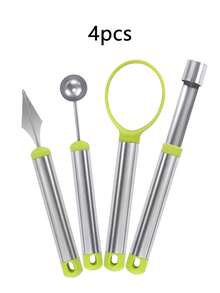 1pc/4pcs Stainless Steel Watermelon Ball Scooper,Stainless Steel Fruit Carving Set,Ice Cream Scoop, Multi-Functional Fruit Ball Carver,Professional 3 In 1 Watermelon Cutter Fruit Carving Tool,Ball Digger,Fruit Core Extractor,Carving,Scoop Remover,Fruit Platter Tools,Kitchen Small Tool