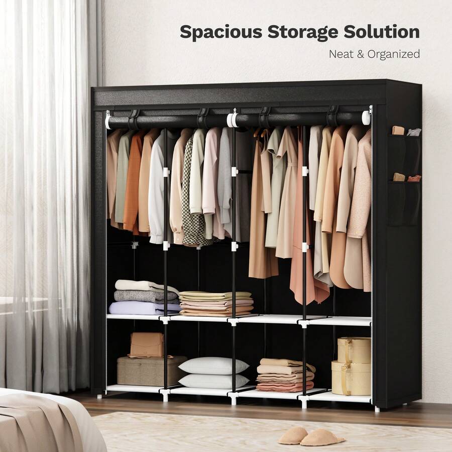 Riousery Portable Closet, 83 Inch Wardrobe Closet For Hanging Clothes 10 Storage Organizer Shelves, Grey - Black - View 1