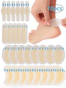 10pcs Waterproof Blister Bandages - Waterproof Gel Pads For Heel & Toe Protection, Rubber Gel Heel & Toe Protectors, Anti Friction Adhesive Patches For Blister Prevention, Transparent Relief Pads For Hiking, Sports & Shoe Comfort