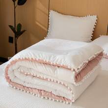 Boho Comforter Set White And Pink Reversible Bedding Pom Pom Comforter Queen Aesthetic Room Decor Cute Ball Fringe Farmhouse Bedding Set Ultra Soft Microfiber Lightweight Comforter Set 3 Pcs 1 Comforter 2 Pillowcases - White Pink - 查看 3
