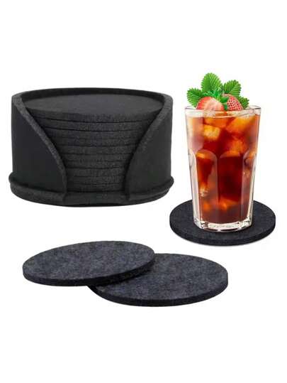 10pcs Black Minimalist Felt Coasters, Stylish And Absorbent, Suitable For Living Room And Bedroom To Hold Cups And Kettles