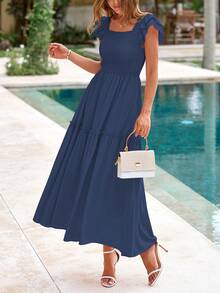 Vestidos de verano para mujer, plisados, de manga corta y con vuelo, con capas - Índigo - Ver 1