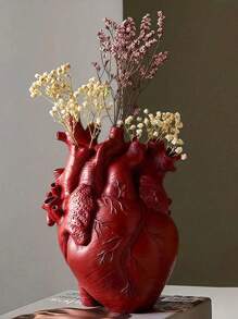 1pc Heart-Shaped Resin Vase, Creative Home Decoration Ornaments, Gothic Heart Organ Design Crafts, Retro Decorative Flower Stand, Suitable For Desktop And Living Room, Including Vase And Dried Flower Arrangement For Dining Table