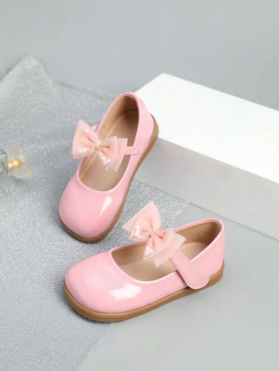 1 Pair Beautiful Girls Bow Flat Shoes, Suitable For Spring & Summer - Pink - View 1