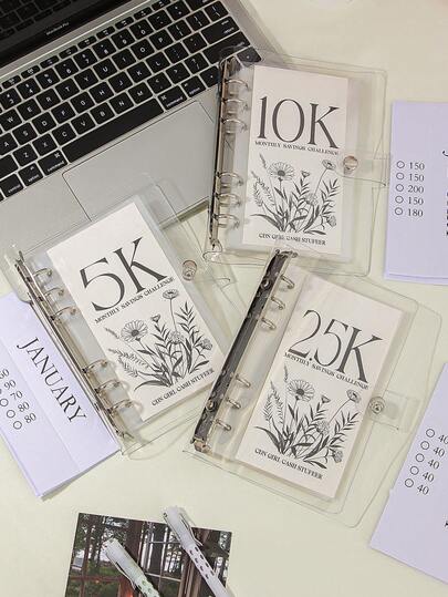 1 Piece 2.5K,5K,10K Savings Challenge Binder - Mini Budget Binder, Money Saving Mini Pouch With Cash Accessory And Envelope, Easy Money Saving, 12-Month Savings Plan,Mini Pocket Portable Money Saving Challenge Binder, 3 Options, Cute Style, Made Of PVC Material, Money Saving Challenge Page Notebook