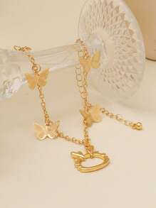 1 Stück modisches goldenes Armband mit Hasen- und Schmetterlings-Charm für Frauen
